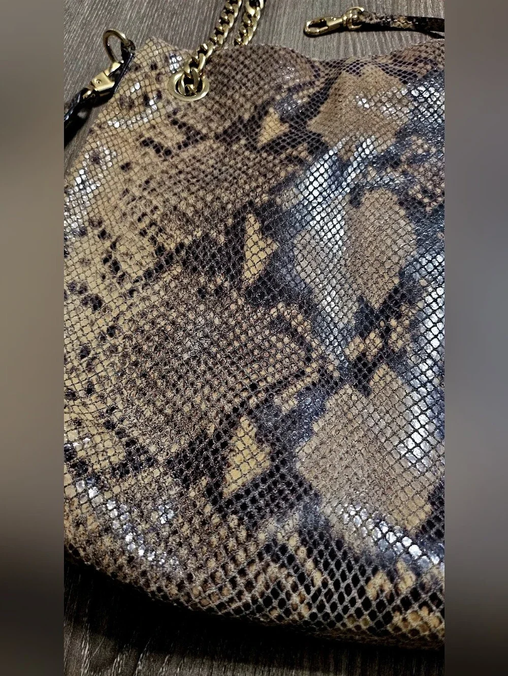 Authentic Michael Kors Snakeskin Shoulder Purse With Gold Chain Straps
